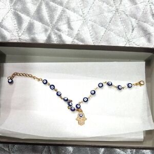 Gold and Blue Evil Eye Ankle Bracelet